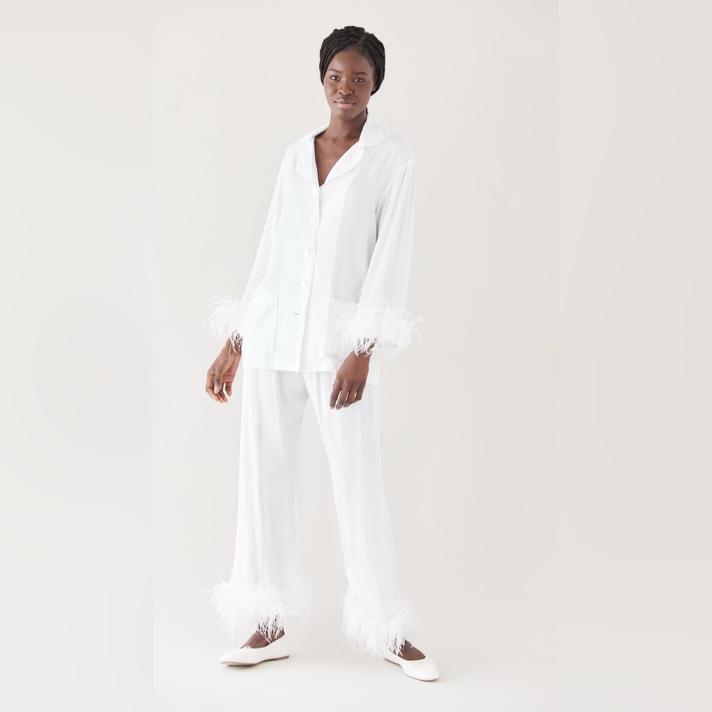 Sleeper Pajamas Party Set Ostrich Feather Trim in White Size XXL $390